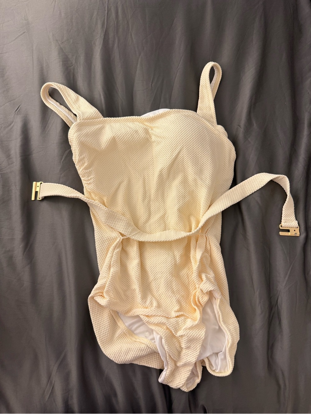 Hermoza Cream Textured One-Piece with Self-Tie Belt